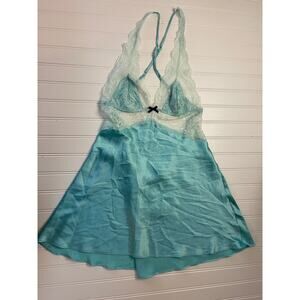 Victorias Secret Blue Babydoll Slip Dress Lingerie Low‎ Back Lace Womens Medium